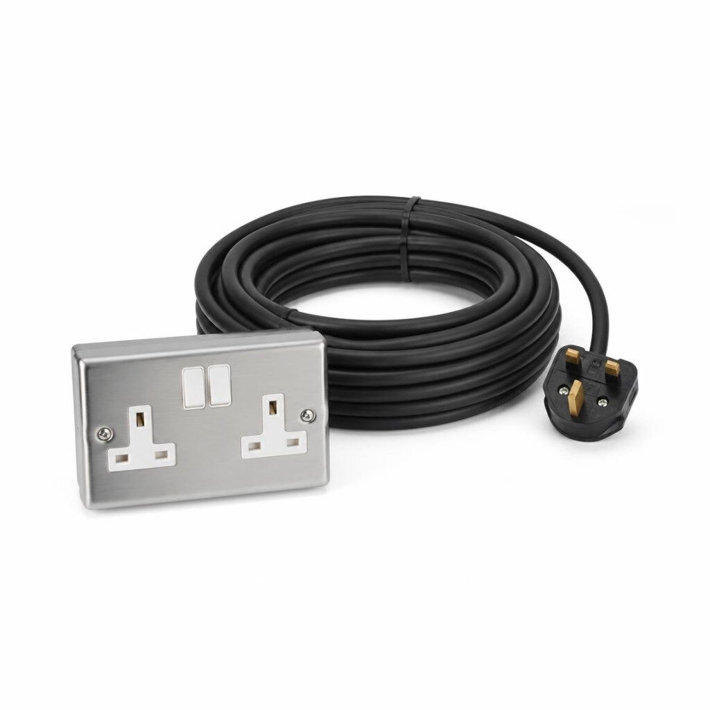 JET 8219 13A 2G METAL CLAD SWITCH SOCKET C/W 10M 40/0076 CABLE + PLUG TOP