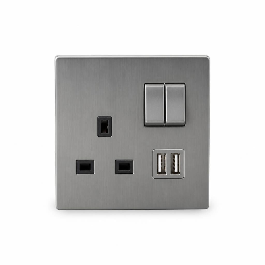 HAGER MUSE WGMS113SUSB 13A SWITCH SOCKET C/W USB OUTLET