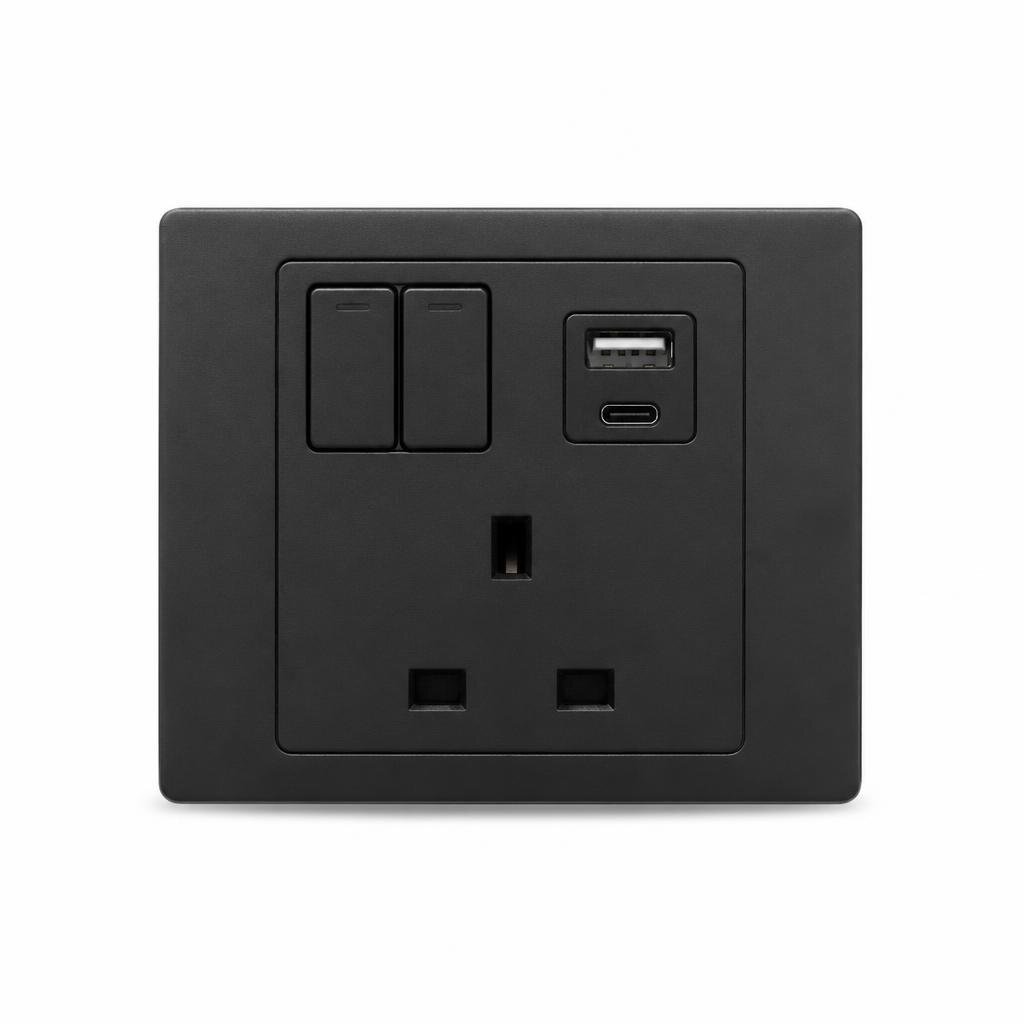 HAGER MUSE WGMS113SUSBKB 13A SWITCH SOCKET C/W USB OUTLET (KNIGHT BLACK)