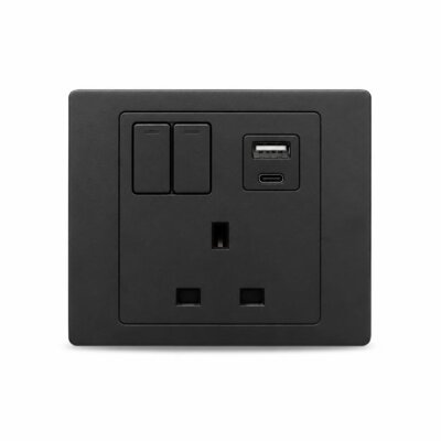HAGER MUSE WGMS113SUSBKB 13A SWITCH SOCKET C/W USB OUTLET (KNIGHT BLACK)
