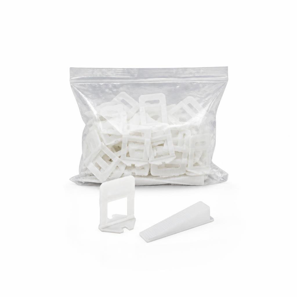 TILE LEVELLING SPACER & WEDGE 1.5MM WHITE CLIP (100PCS/PKT)
