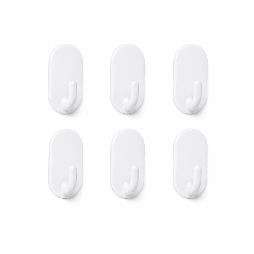 6PCS WHITE PLASTIC COAT HOOK STRONGS STICK HOOK