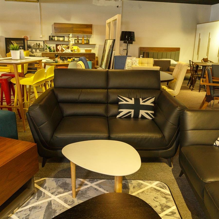 Black Genuine Leather 2+3 Seater living room