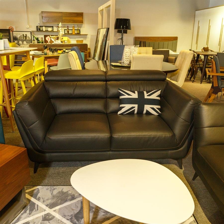 Black Genuine Leather 2+3 Seater living room
