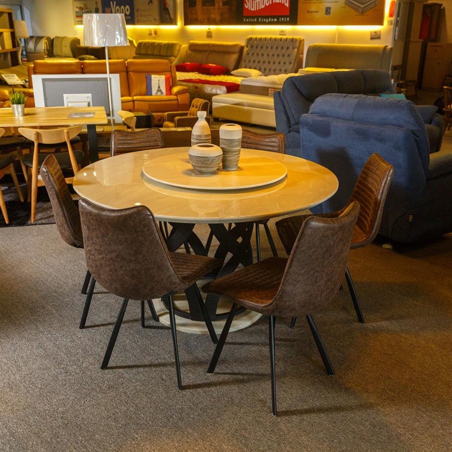6 Seater Round Marble Designer Steel Dining Set ANX MDL-5002r 4.5' Table 3700/5' Table 4200 ANX ADA- CHR471