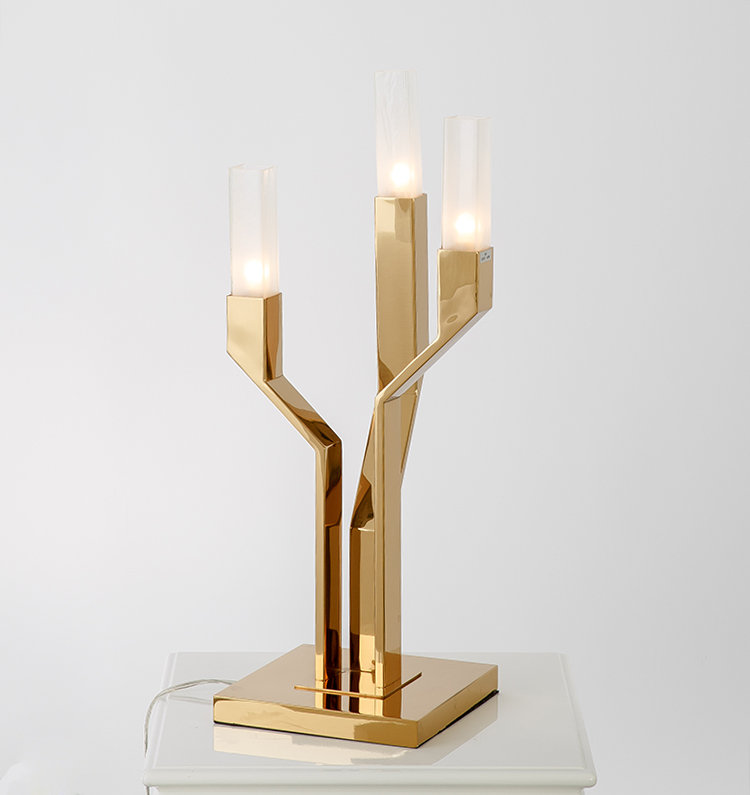 [Pre-Order] Modern stainless steel geometric mirror titanium table lamp F00157T-3 (Mirror titanium)