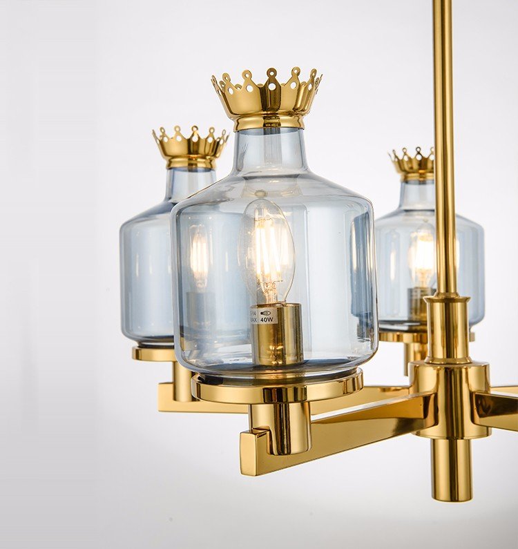 Modern Crown Blue Glass Trumpet Chandelier F00216D-5-ZA (Mirror titanium + Blue)