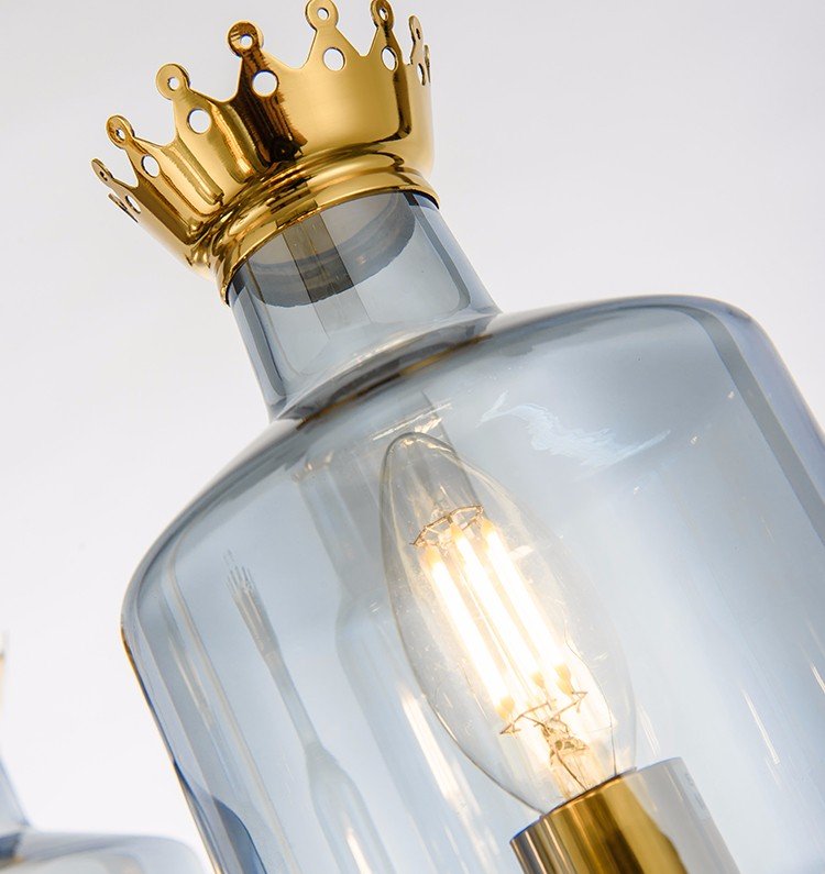 Modern Crown Blue Glass Trumpet Chandelier F00216D-5-ZA (Mirror titanium + Blue)