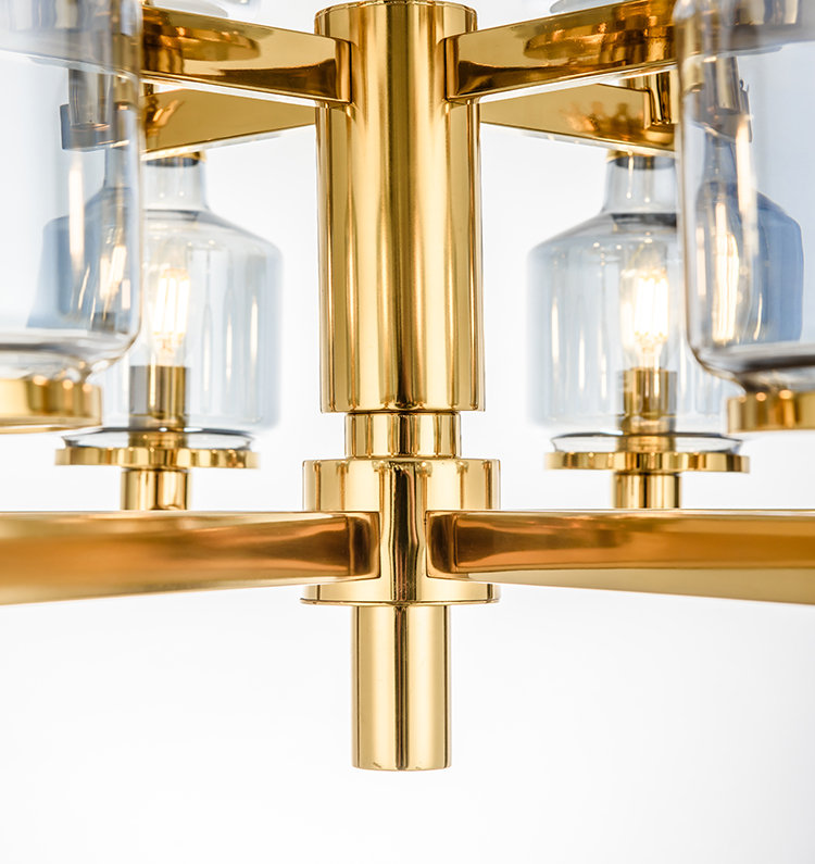 Modern Crown Blue Glass Trumpet Chandelier (Large) F00216D-8+4-ZA (Mirror titanium + Blue)