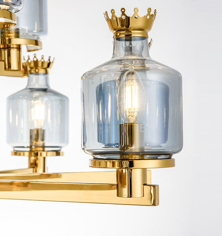 Modern Crown Blue Glass Trumpet Chandelier (Large) F00216D-8+4-ZA (Mirror titanium + Blue)
