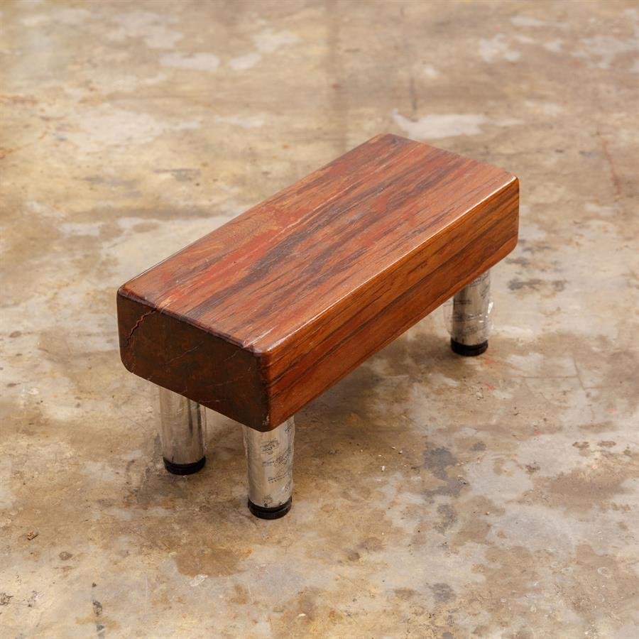 Mini Bench with Solid Wood Top and Stainless Steel Legs for Landscaping