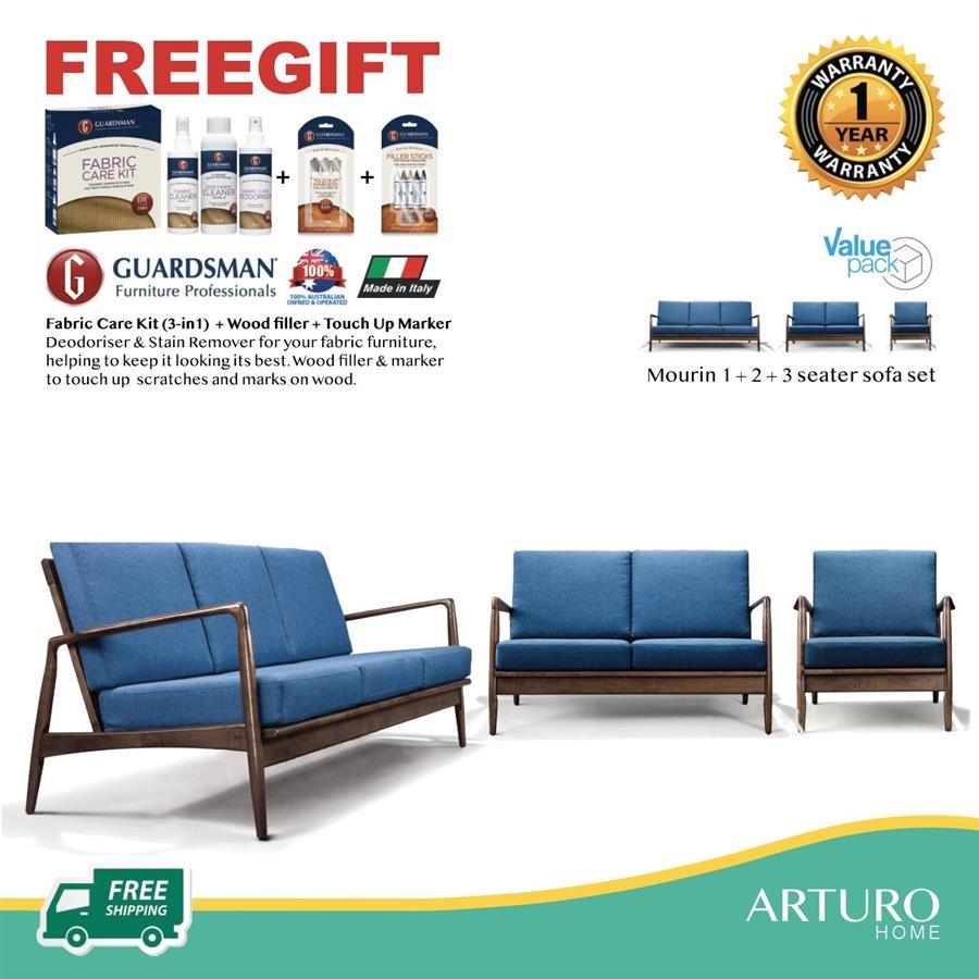 Arturo - Mourin 1 + 2 + 3 Seater Sofa Sofa Set/ Fabric Sofa/ Solid Wood Sofa/ Mid-century Design/ Retro Sofa/ FREE Shipping to West Malaysia