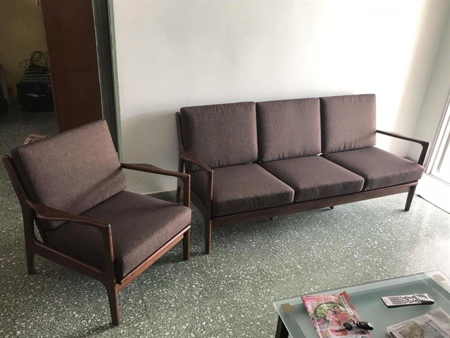 Arturo - Jacobe 1 + 2 + 3 Seater Sofa Set/ Armchair/ Love Seat/ Mid-century Design/ Retro/ Solid Wood/ Brown Fabric Sofa (FREE Shipping to West Malaysia)