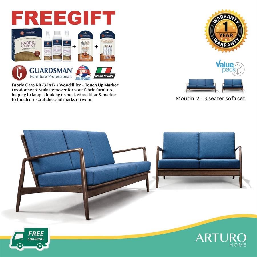 Arturo - Mourin 2 + 3 Seater Sofa Sofa Set/ Fabric Sofa/ Solid Wood Sofa/ Mid-century Design/ Retro Sofa/ FREE Shipping to West Malaysia