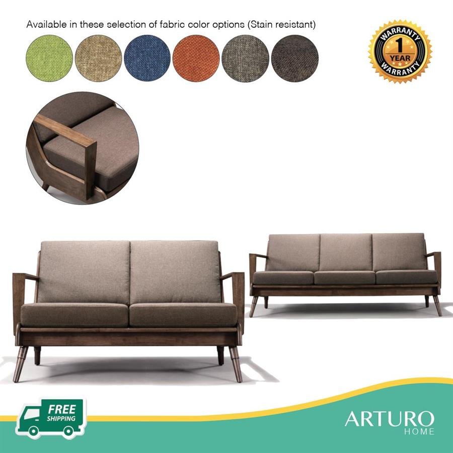 Arturo - Brendo 2 + 3 Seater Sofa Set/ Brown Fabric Sofa/ Mid-century Design/ Retro/ Solid Wood (FREE Shipping to West Malaysia)