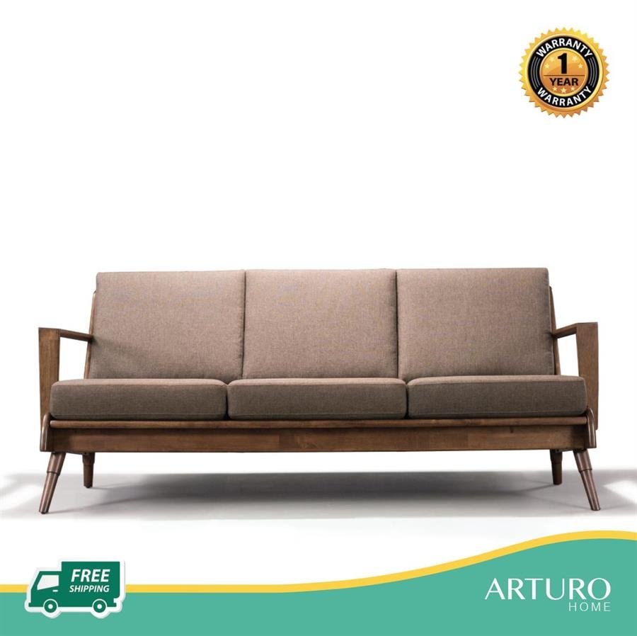Arturo - Brendo 2 + 3 Seater Sofa Set/ Brown Fabric Sofa/ Mid-century Design/ Retro/ Solid Wood (FREE Shipping to West Malaysia)