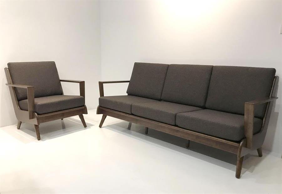 Arturo - Brendo 2 + 3 Seater Sofa Set/ Brown Fabric Sofa/ Mid-century Design/ Retro/ Solid Wood (FREE Shipping to West Malaysia)