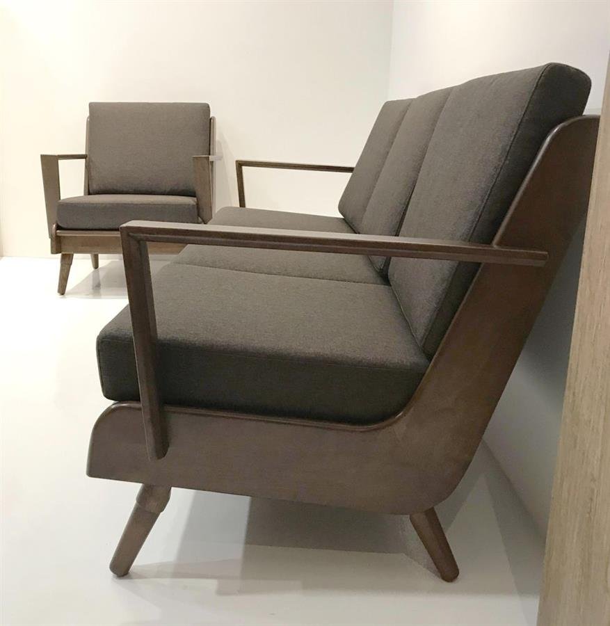 Arturo - Brendo 2 + 3 Seater Sofa Set/ Brown Fabric Sofa/ Mid-century Design/ Retro/ Solid Wood (FREE Shipping to West Malaysia)