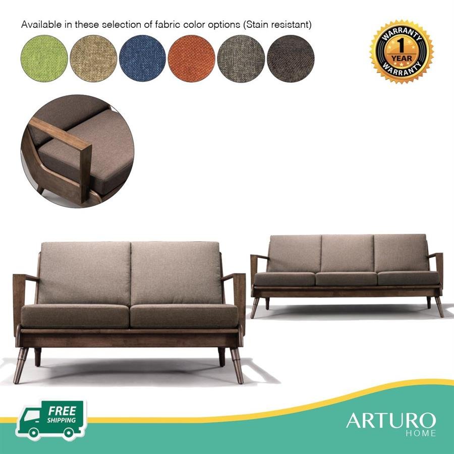 Arturo - Brendo 1+ 2 + 3 Seater Sofa Set/ Brown Fabric Sofa/ Mid-century Design/ Retro/ Solid Wood (FREE Shipping to West Malaysia)