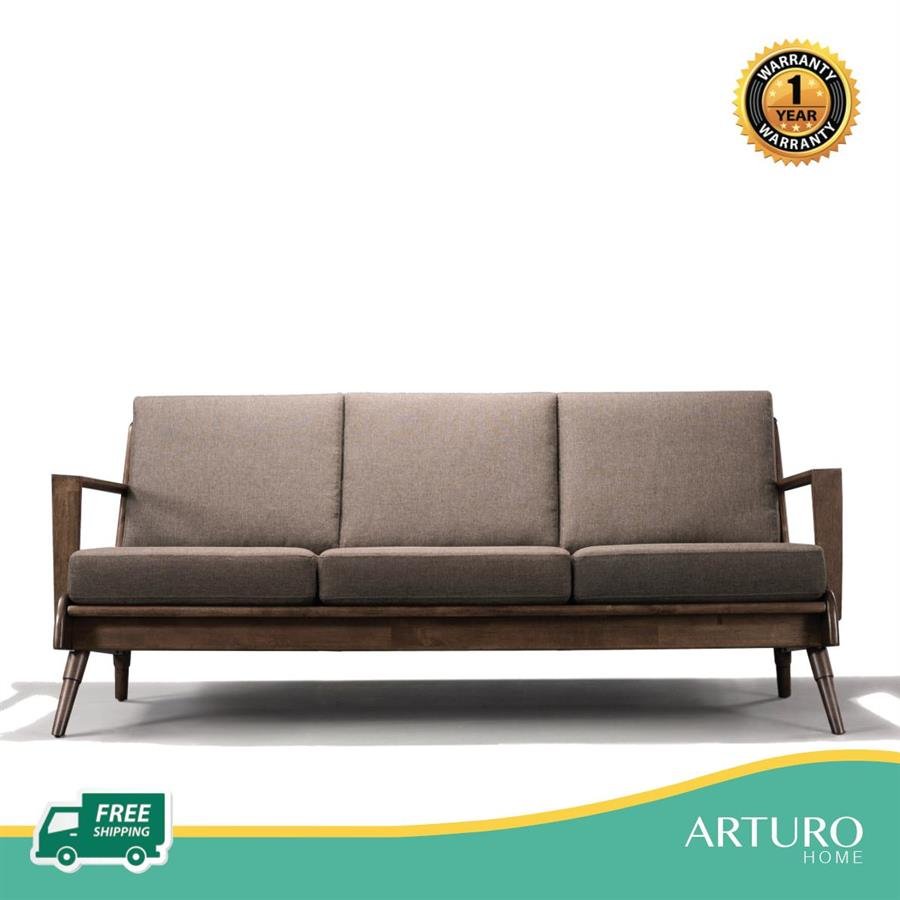 Arturo - Brendo 1+ 2 + 3 Seater Sofa Set/ Brown Fabric Sofa/ Mid-century Design/ Retro/ Solid Wood (FREE Shipping to West Malaysia)