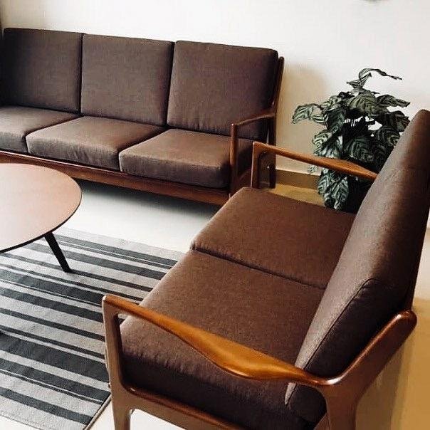 Arturo - Jacobe 2 Seater Sofa + 3 Seater Sofa Set/ Love Seat/ Mid-century Design/ Retro/ Solid Wood/ Brown Fabric Sofa (FREE Shipping to West Malaysia)
