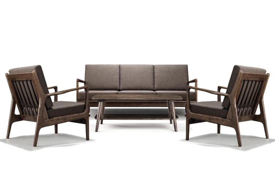 Arturo - Jacobe Living Room Set  (1 + 1 + 3 seater + Cofee Table) / Arm Chair/ Coffee Table/ 3 seater sofa/ Mid-century Design/ Retro/ Solid Wood/ Brown Fabric Sofa (FREE Shipping to West Malaysia)