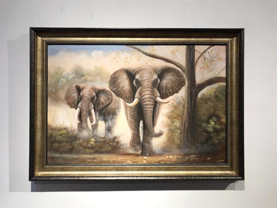 Arturo Oil Painting Elephant Herd