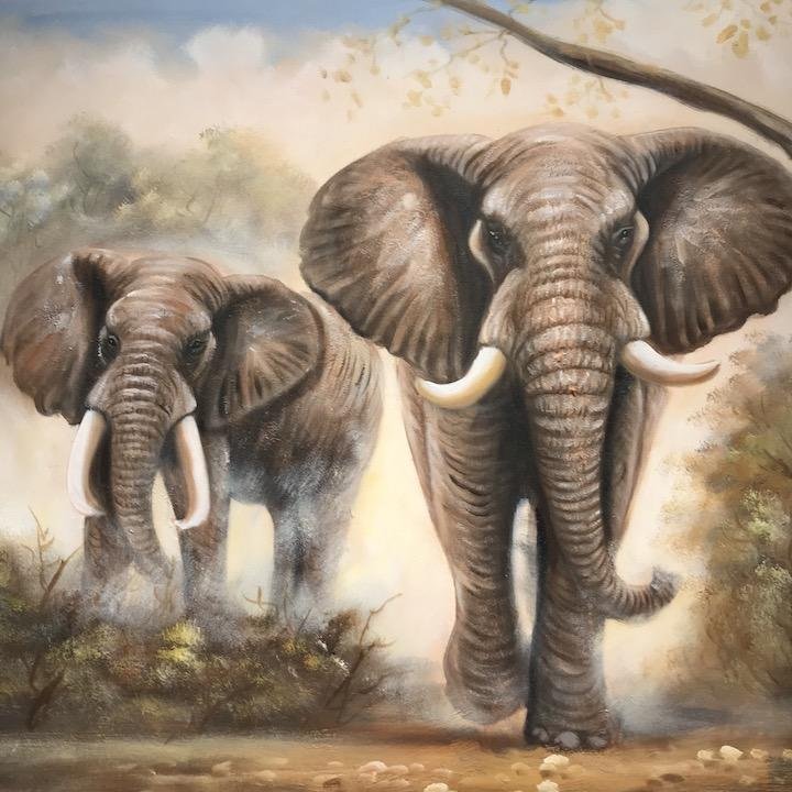 Arturo Oil Painting Elephant Herd