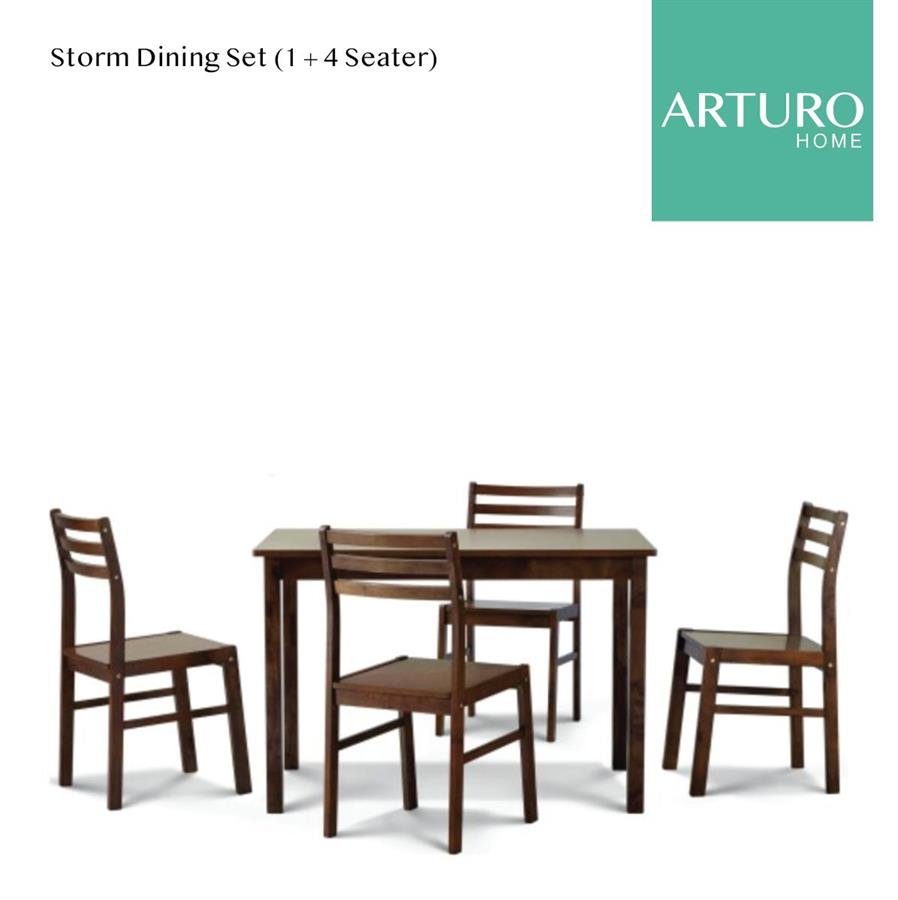 Arturo - Storm Dining Set/ 1 + 4 Seaters/ 1 Dining Table + 4 Dining Chairs/ Basic Dining Set/ Dining Table/ Dining Chairs/ Solid Wood (FREE Shipping to West Malaysia)
