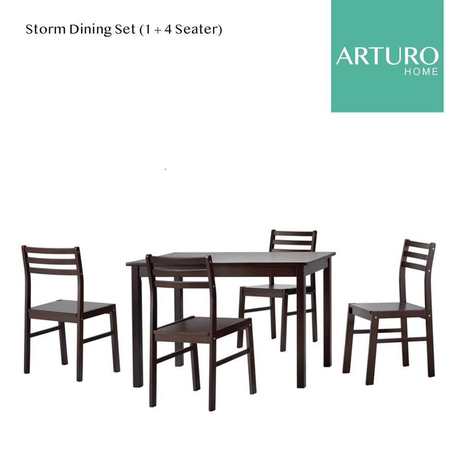 Arturo - Storm Dining Set/ 1 + 4 Seaters/ 1 Dining Table + 4 Dining Chairs/ Basic Dining Set/ Dining Table/ Dining Chairs/ Solid Wood (FREE Shipping to West Malaysia)