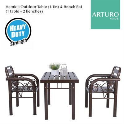 Arturo - Hamida Outdoor Metal Table + 2 Bench Set/ Heavy Duty/ Powder Coated Metal/ Outdoor Set (FREE Shipping to West Malaysia)