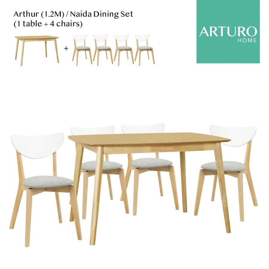 Arturo Arthur/ Naida Dining Set (1 table(1.2m) + 4 chairs)