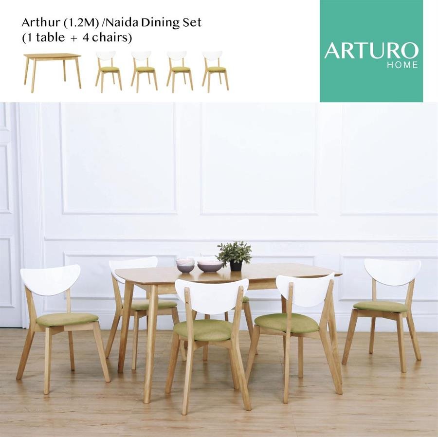 Arturo Arthur/ Naida Dining Set (1 table(1.2m) + 4 chairs)