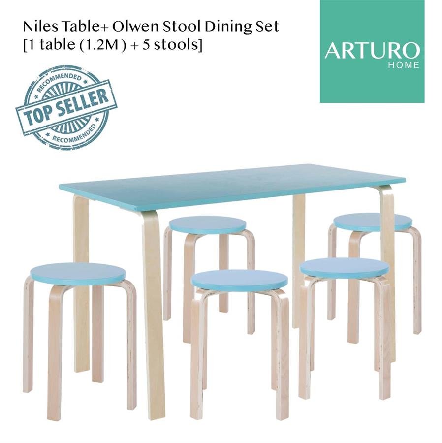 Arturo Niles Table + Olwen Dining Stool Set (1 table + 5 stools)