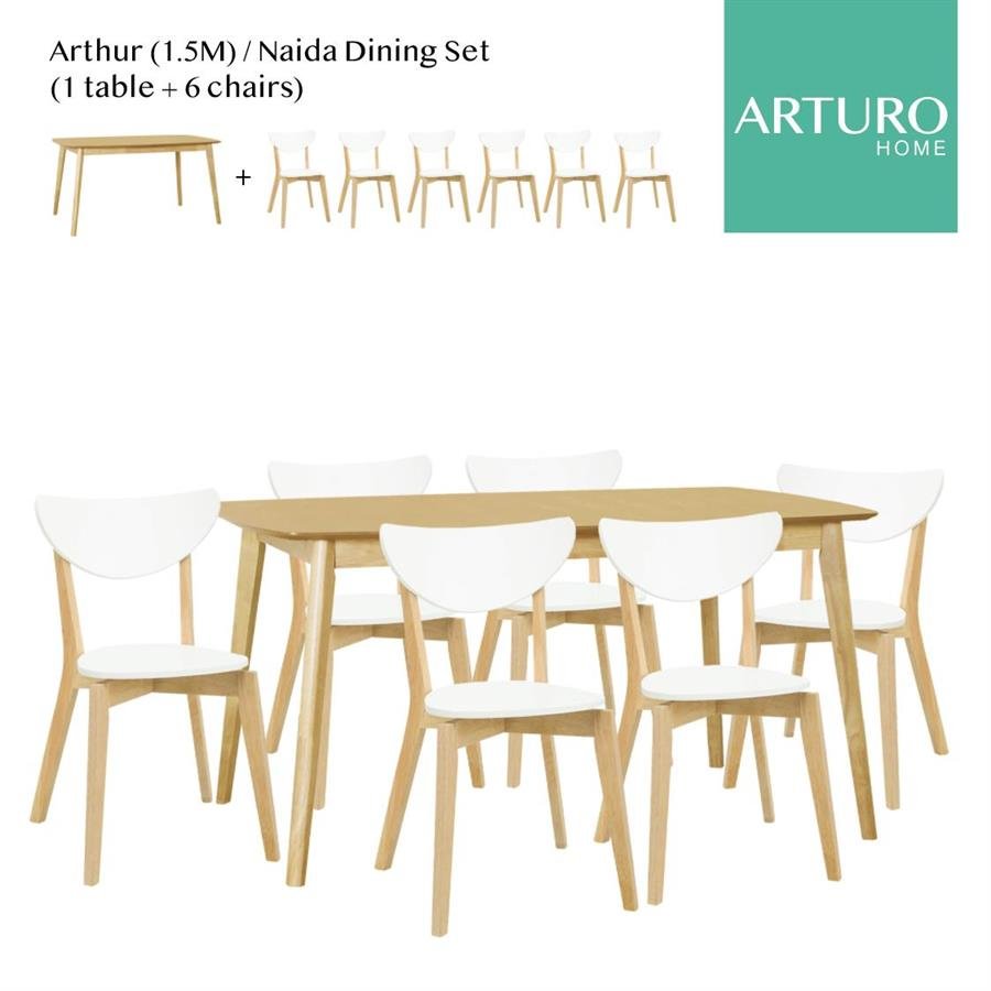 Arturo - Arthur + Naida Dining Set [1 table (1.5M) + 6 chairs] (FREE Shipping to West Malaysia)