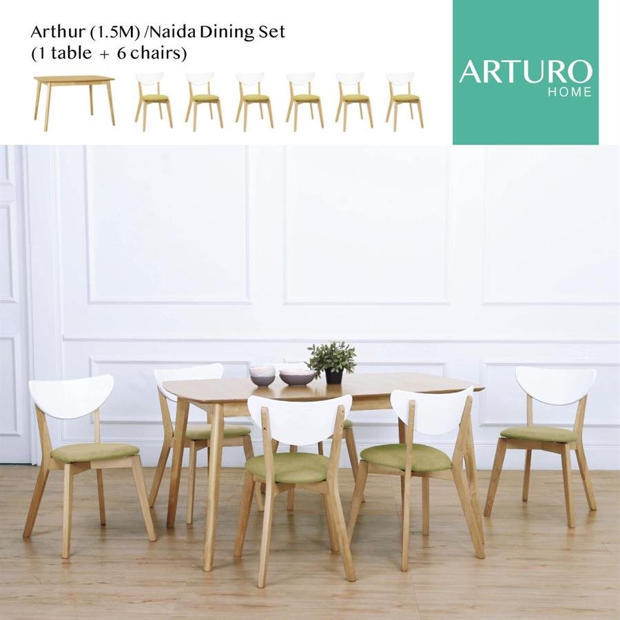 Arturo - Arthur + Naida Dining Set [1 table (1.5M) + 6 chairs] (FREE Shipping to West Malaysia)