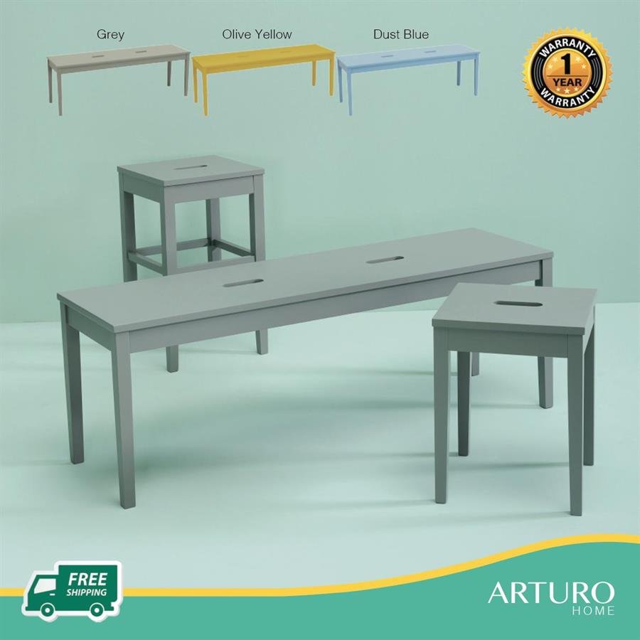 Arturo - Dama Bench (1.3M) / Solid Wood Bench/ Long Bench/ Wooden Bench/ Grey Bench/ Yellow Bench/ Blue Bench (FREE Shipping to West Malaysia)
