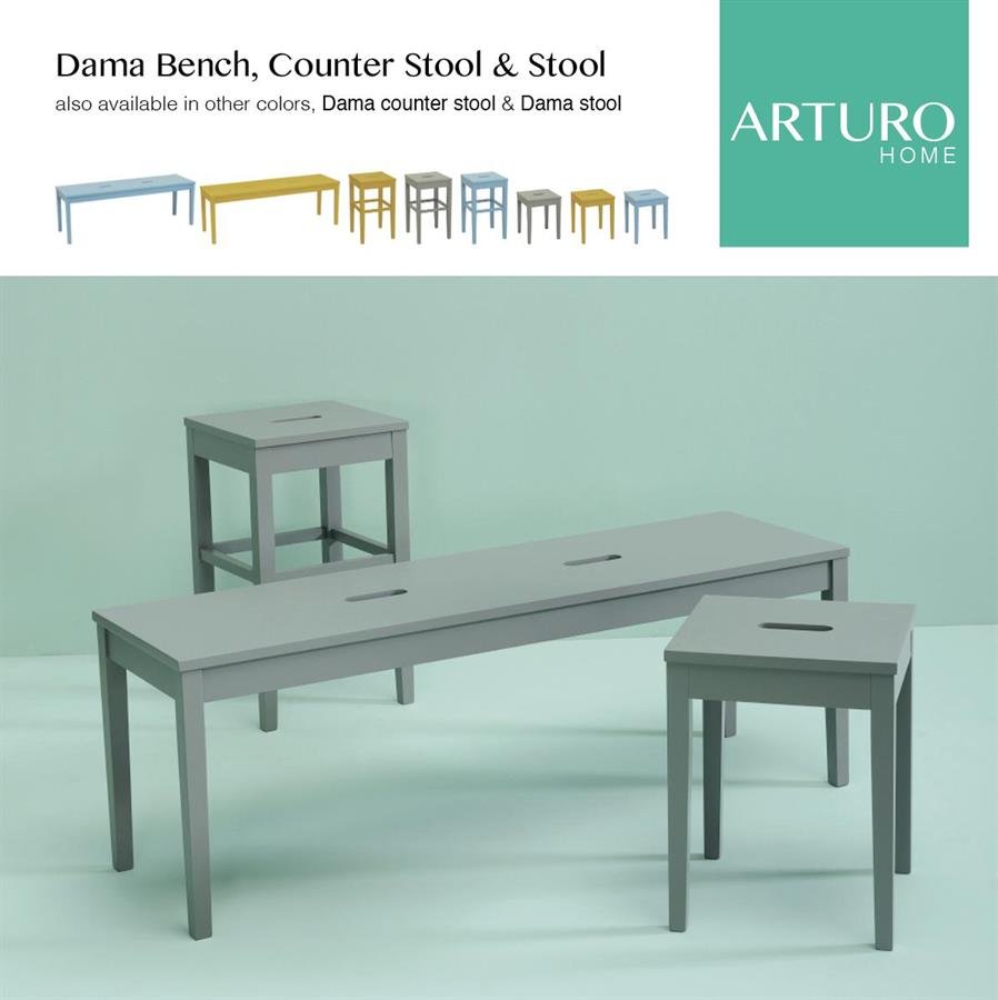 Arturo - Dama Counter Stool/ Solid Wood Stool/ Square Stool/ Counter Height Stool/ Grey Stool/ Yellow Stool/ Blue Stool (FREE Shipping to West Malaysia)