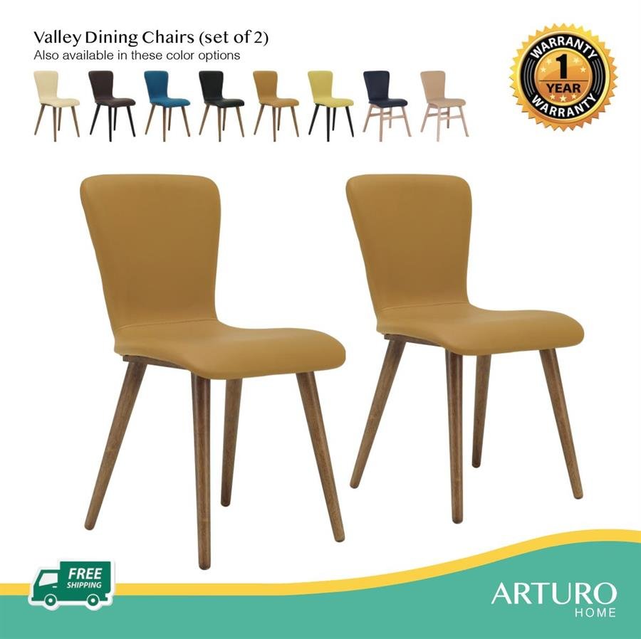 Arturo - Valley Dining Chairs (Set of 2)/ Fabric Chairs/ PVC Chairs/ Solid Wood Chairs (FREE Shipping to West Malaysia)
