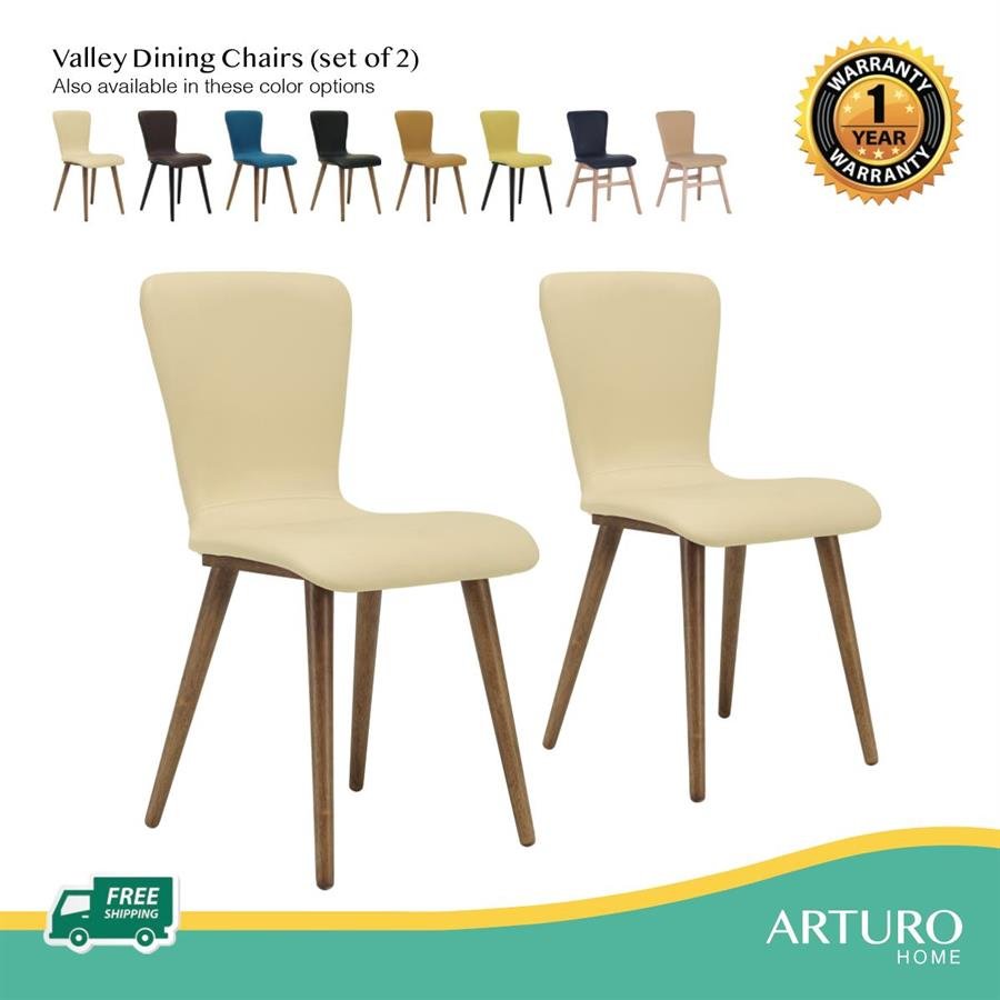Arturo - Valley Dining Chairs (Set of 2)/ Fabric Chairs/ PVC Chairs/ Solid Wood Chairs (FREE Shipping to West Malaysia)