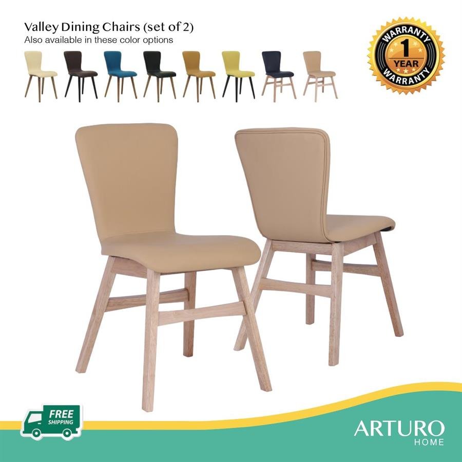 Arturo - Valley Dining Chairs (Set of 2)/ Fabric Chairs/ PVC Chairs/ Solid Wood Chairs (FREE Shipping to West Malaysia)