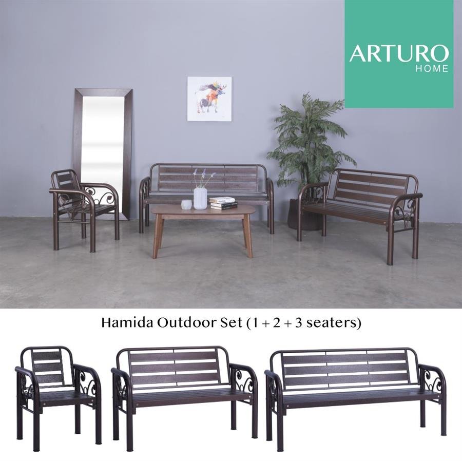 Arturo - Hamida Outdoor Set (1+2+3 Seaters)/ Powder Coated Metal/ Outdoor Bench/ Outdoor Chairs (FREE Shipping to West Malaysia)