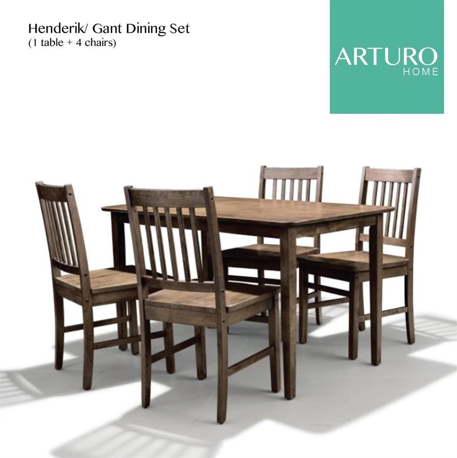 Arturo - Gant + 4 Henderik Dining Room Set/ Dining Set/ Solid Wood Table/ Solid Wood Chair/ Mid-Century (FREE Shipping to West Malaysia)