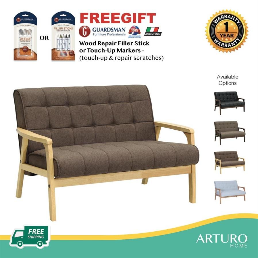 Arturo - Tucson 2 Seater Sofa/ Love Seat/ Solid Wood/ Black Synthetic Leather/ Blue Fabric Sofa/ Brown Fabric Sofa (Free Shipping to West Malaysia)