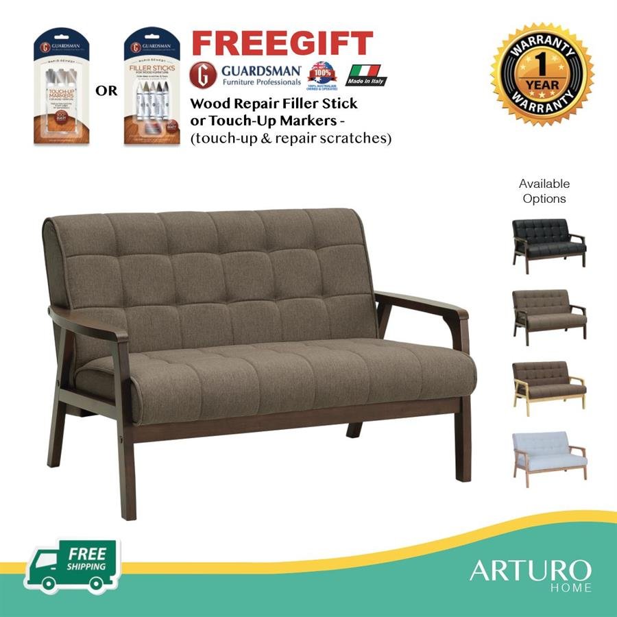 Arturo - Tucson 2 Seater Sofa/ Love Seat/ Solid Wood/ Black Synthetic Leather/ Blue Fabric Sofa/ Brown Fabric Sofa (Free Shipping to West Malaysia)