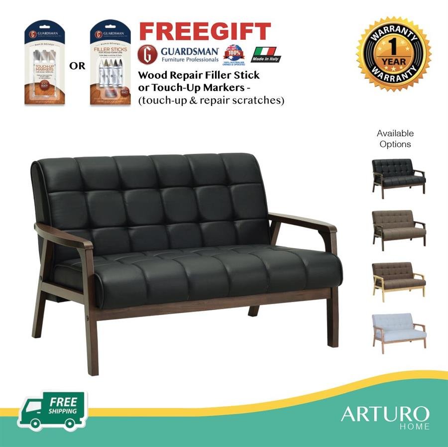 Arturo - Tucson 2 Seater Sofa/ Love Seat/ Solid Wood/ Black Synthetic Leather/ Blue Fabric Sofa/ Brown Fabric Sofa (Free Shipping to West Malaysia)