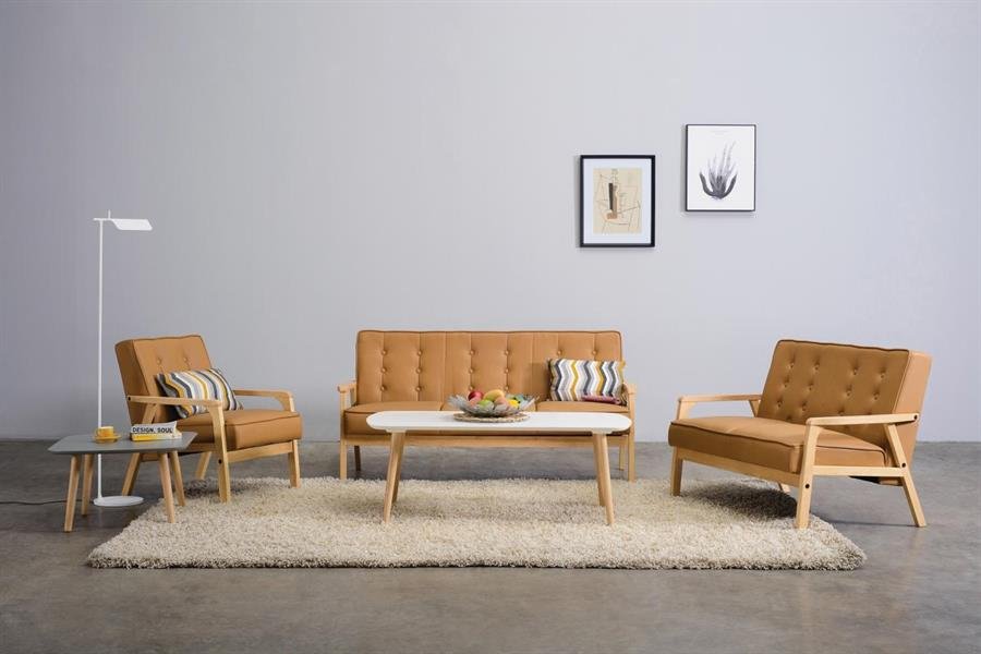 Arturo - Taylor 3 Seater Sofa/ Beige Sofa/ Solid Wood/ Synthetic Leather