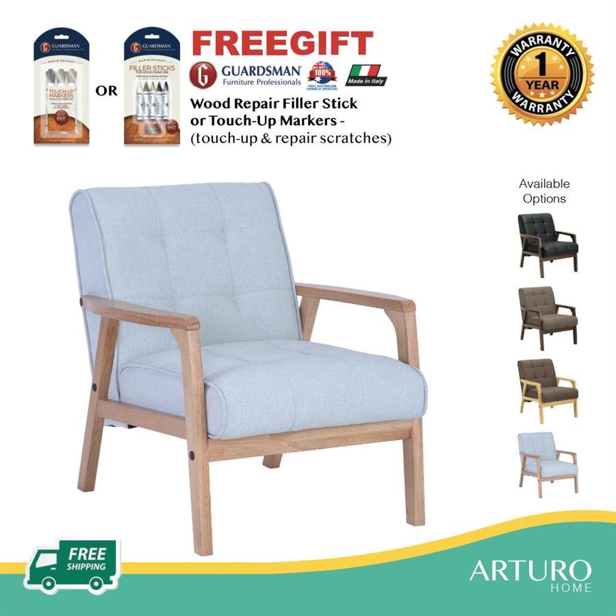 Arturo - Tucson 1 Seater Sofa/ Arm Chair/ Solid Wood/ Black Synthetic Leather/ Blue Fabric Sofa/ Brown Fabric Sofa (Free Shipping to West Malaysia)