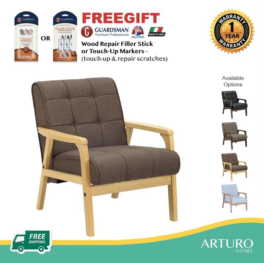 Arturo - Tucson 1 Seater Sofa/ Arm Chair/ Solid Wood/ Black Synthetic Leather/ Blue Fabric Sofa/ Brown Fabric Sofa (Free Shipping to West Malaysia)