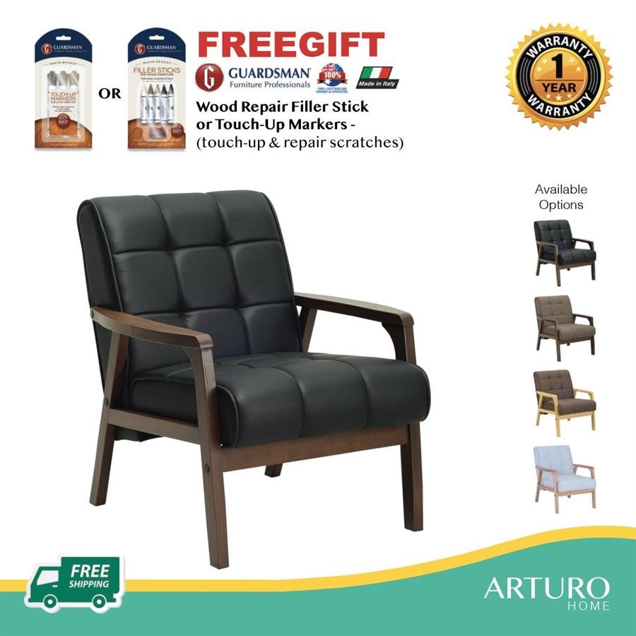 Arturo - Tucson 1 Seater Sofa/ Arm Chair/ Solid Wood/ Black Synthetic Leather/ Blue Fabric Sofa/ Brown Fabric Sofa (Free Shipping to West Malaysia)